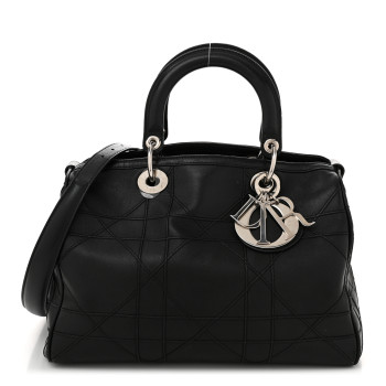 CHRISTIAN DIOR Lambskin Cannage Granville Polochon Black