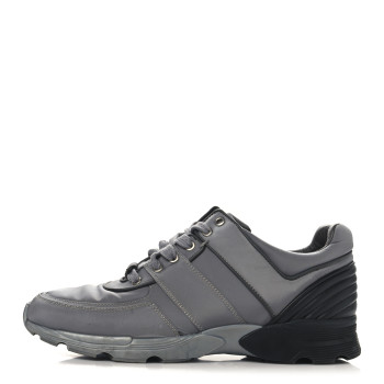 CHANEL Calfskin Nylon Womens CC Sneakers 41.5 Grey