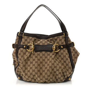 GUCCI Monogram Medium Jockey Tote Dark Brown