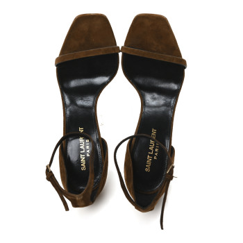 SAINT LAURENT Suede Calfskin Opyum 110 Sandals 38 Cachemere Gold