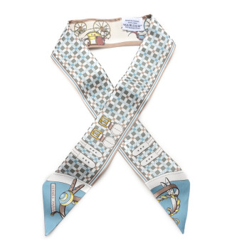 HERMES Silk Les Voitures Nouvelle Twilly Vert Amande Bleu Glacier