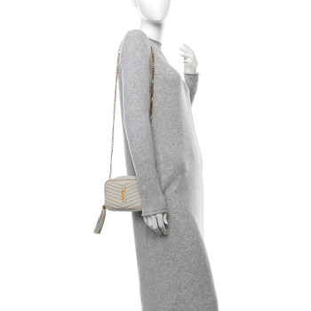 SAINT LAURENT Grain De Poudre Matelasse Monogram Mini Lou Camera Bag Crema Soft