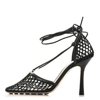 BOTTEGA VENETA Mesh Nappa Stretch Ankle Tie 90mm Sandals 38.5 Black