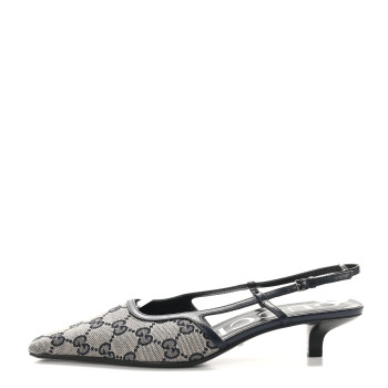 GUCCI GG Monogram Malaga Kid Square G 35mm Slingback Pumps 37 Beige Blue