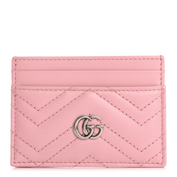 GUCCI Calfskin Matelasse GG Marmont Card Holder Wild Rose