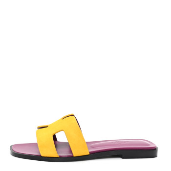 HERMES Suede Goatskin Oran Sandals 36 Jaune Topaze