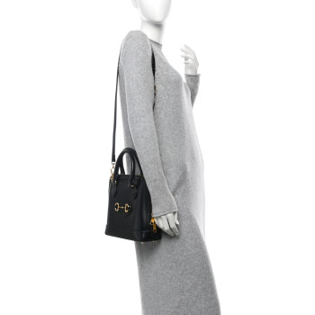 GUCCI Boarded Plutone Calfskin Small Horsebit 1955 Top Handle Bag Black
