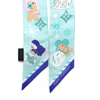 LOUIS VUITTON Silk Monogram 2024 Christmas Animation Vivienne BB Bandeau Blue
