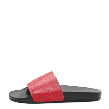 GUCCI Guccissima Signature Womens Slide Sandals 38 Hibiscus Red