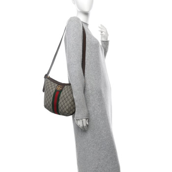 GUCCI GG Supreme Monogram Web Small Ophidia Half Moon Hobo Brown