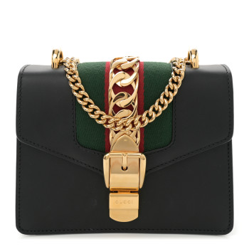 GUCCI Calfskin Mini Sylvie Chain Shoulder Bag Black