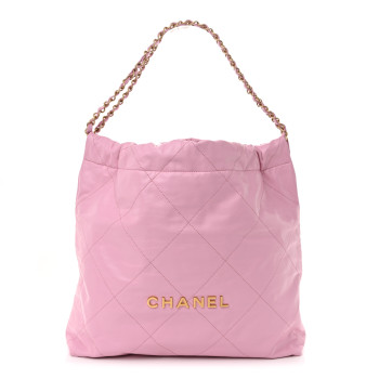 CHANEL Shiny Calfskin Quilted Chanel 22 Dark Pink