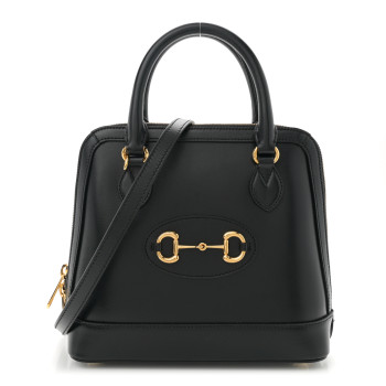 GUCCI Boarded Plutone Calfskin Small Horsebit 1955 Top Handle Bag Black