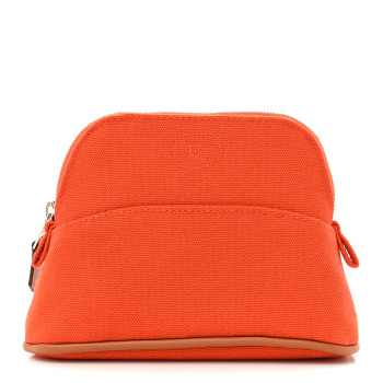 HERMES Cotton Canvas Mini Mini Bolide Travel Cosmetic Pouch Feu