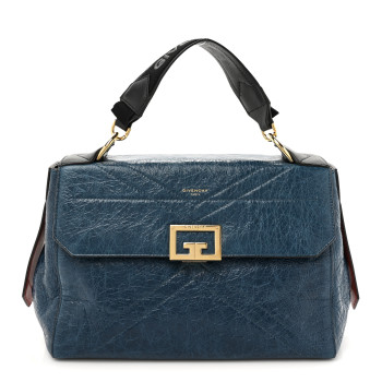 GIVENCHY Creased Patent Calfskin Medium ID Flap Oil Blue
