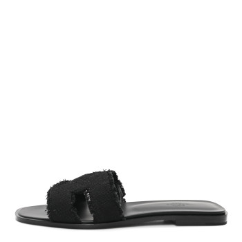 HERMES Toile H Oran Fringe Sandals 41 Black