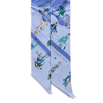 HERMES Silk Ex-Libris Les Parisiennes Twilly Ciel Turquoise Lavender
