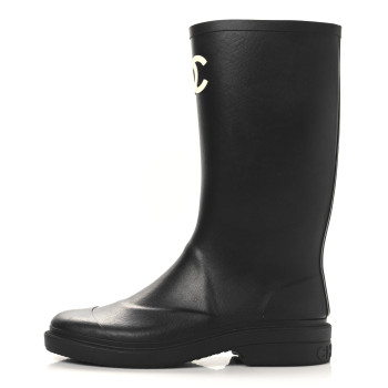 CHANEL Caoutchouk CC High Boots 40 Black