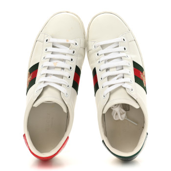 GUCCI Calfskin Ayers Bee Embroidered Womens Ace Sneakers 36 White Green