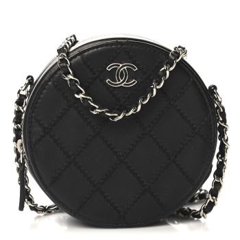 CHANEL Lambskin Stitch Round Clutch With Chain Black