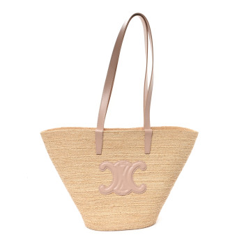CELINE Raffia Calfskin Triomphe Medium Panier Vintage Pink