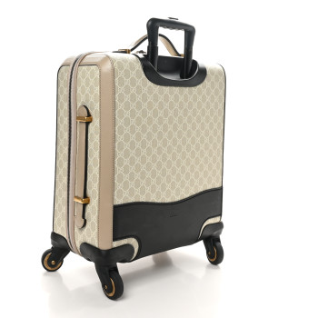 GUCCI GG Supreme Monogram Textured Dollar Calfskin Web Small Savoy Cabin Trolley Beige Mystic White Oatmeal