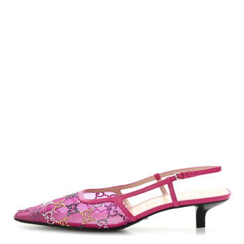 GUCCI Tela Retino Nappa Charlotte Crystal GG Monogram Square G 35mm Slingback Pumps 39.5 Bright Bouganville Fairy Fucsia