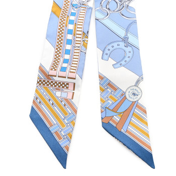 HERMES Silk Brides et Gris Twilly Gris Bleu Jean White Miel