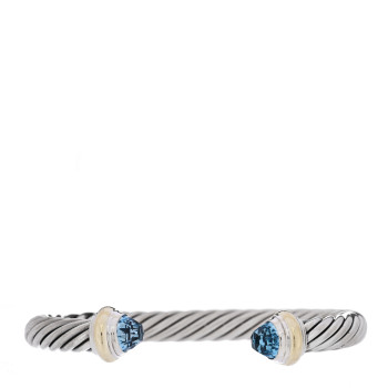 DAVID YURMAN Sterling Silver 14K Yellow Gold Blue Topaz 7mm Cable Classics Bracelet