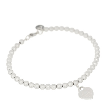TIFFANY Sterling Silver Enamel 4mm Return To Tiffany Heart Tag Bead Bracelet Blue