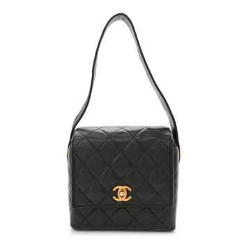 CHANEL Lambskin Quilted Flap Shoulder Bag Black