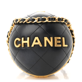 CHANEL Lambskin Quilted Sphere Minaudiere Chain Clutch Black