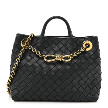 BOTTEGA VENETA Nappa Intrecciato Small Andiamo With Chain Shoulder Bag Deep Blue