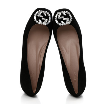 GUCCI Suede Crystal Interlocking G Low Heel Pumps 39 Black