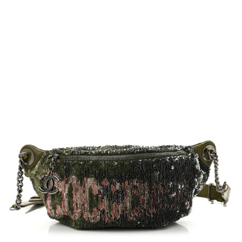 CHANEL Sequin Coco Cuba Waist Bag Fanny Pack Khaki