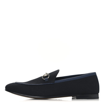 GUCCI Canvas Horsebit Mens Jordaan Loafers 9 Black Blue Agata