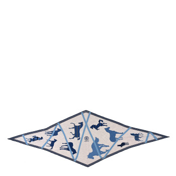 HERMES Cashmere Silk Losange Scarf GM  Bleu Gris Multicolor