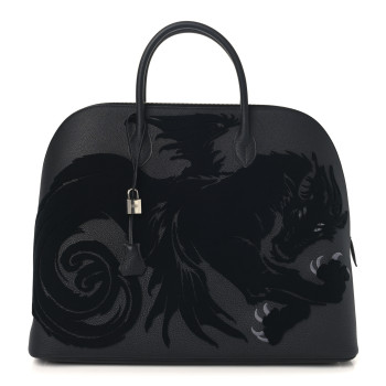 HERMES Togo Tufting Chimeres Dragon 1923 Bolide 45 Black Bleu Lin