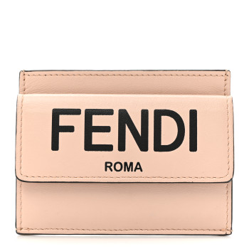 FENDI Vitello Fluffy Logo Fold Over Card Holder Wallet Rosa Quarzo Black
