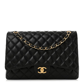 CHANEL Lambskin Quilted Maxi Double Flap Black