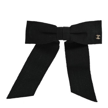 CHANEL Grosgrain Bow CC Hair Clip Black