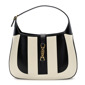 GUCCI Boarded Dyana Lux Calfskin Striped Medium Jackie 1961 Hobo Black White