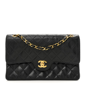 CHANEL Lambskin Quilted Medium Double Flap Black