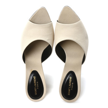 SAINT LAURENT Crepe De Chine Suite Mule Sandals 37 Pale Sand