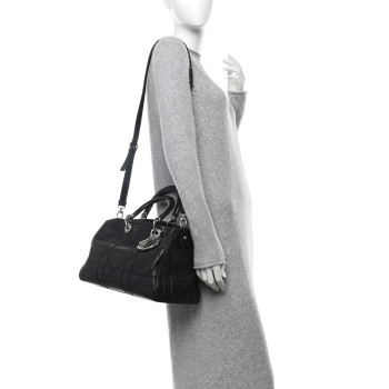 CHRISTIAN DIOR Lambskin Cannage Granville Polochon Black