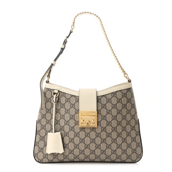 GUCCI GG Supreme Monogram Medium Padlock Shoulder Bag White
