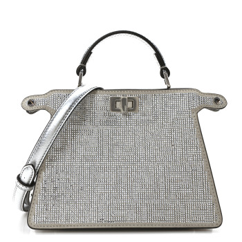 FENDI Crystal Vitello Laminato FF Petite Peekaboo I SEE U Satchel Crystal Argento