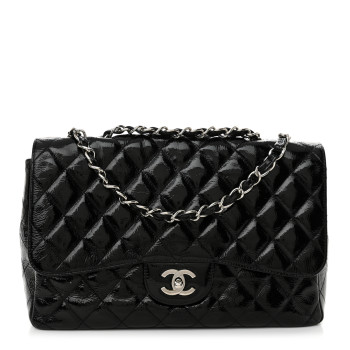 CHANEL Crinkled Patent Quilted Jumbo Single Flap Black