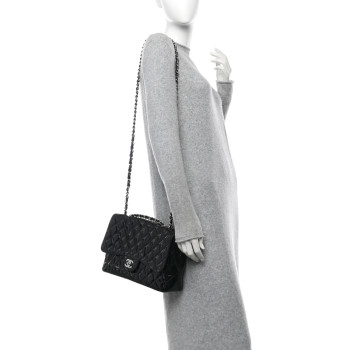 CHANEL Crinkled Patent Quilted Jumbo Single Flap Black