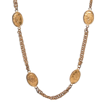 CHANEL Metal Regal Crown CC Medallion Necklace Aged Gold